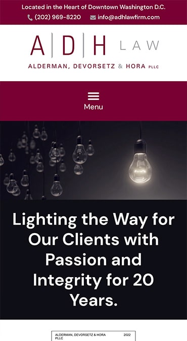 Responsive Mobile Attorney Website for Alderman, Devorsetz & Hora PLLC