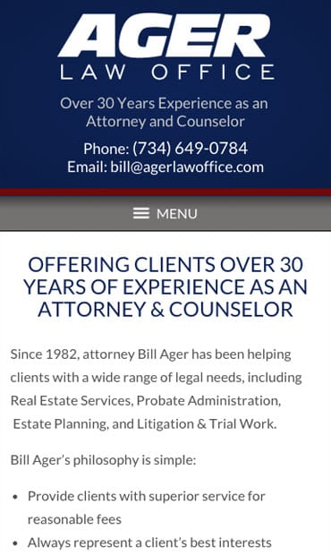 Responsive Mobile Attorney Website for Ager Law Office PC