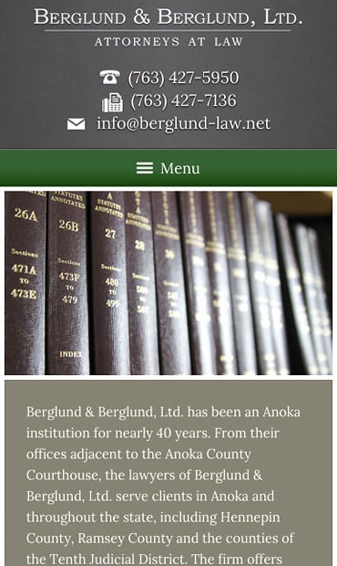 Responsive Mobile Attorney Website for Berglund & Berglund, Ltd.