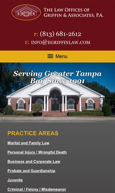 Responsive Mobile Attorney Website for The Law Offices of Griffin & Associates, P.A. 