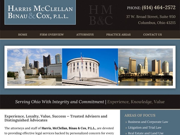 Mobile Friendly Law Firm Webiste for Harris, McClellan, Binau & Cox, P.L.L.