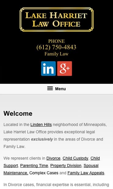 Responsive Mobile Attorney Website for Lake Harriet Law Office
