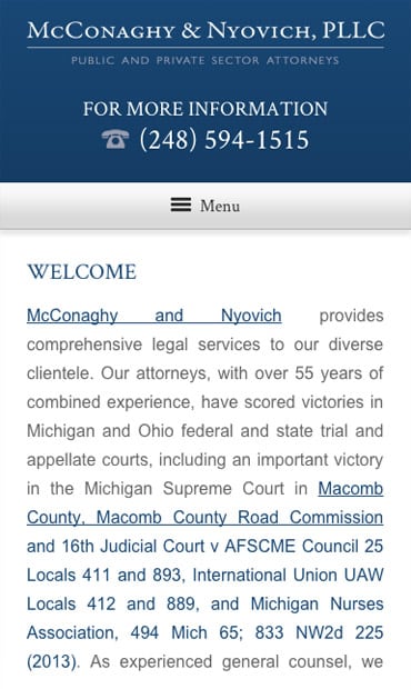 Responsive Mobile Attorney Website for McConaghy & Nyovich, PLLC