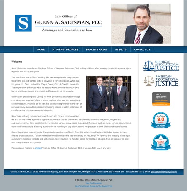 Law Firm Website Design for Law Offices of Glenn A. Saltsman, PLC