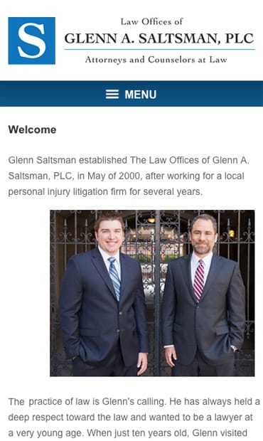 Responsive Mobile Attorney Website for Law Offices of Glenn A. Saltsman, PLC