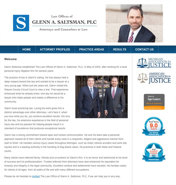 Mobile Friendly Law Firm Webiste for Law Offices of Glenn A. Saltsman, PLC