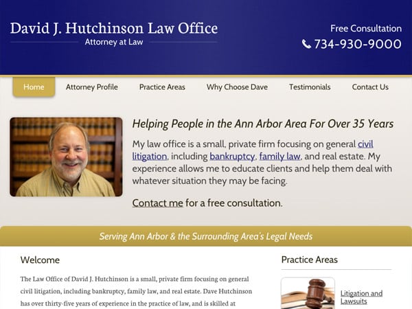 Mobile Friendly Law Firm Webiste for David J. Hutchinson