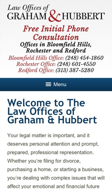 Responsive Mobile Attorney Website for Law Offices of Graham & Hubbert