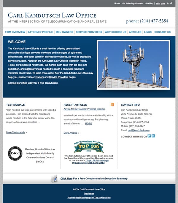 Law Firm Website Design for Carl Kandutsch Law Office