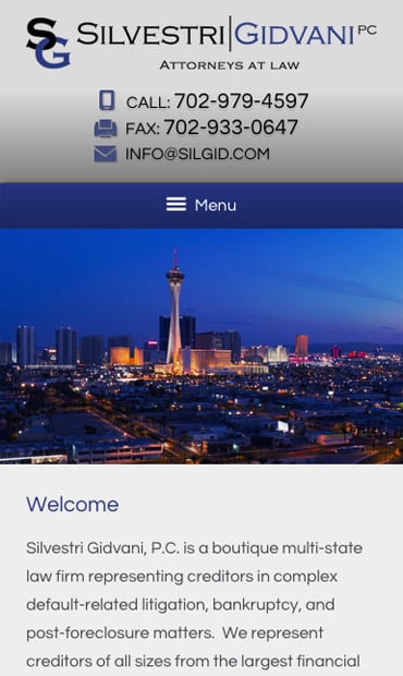 Responsive Mobile Attorney Website for Silvestri Gidvani, P.C.