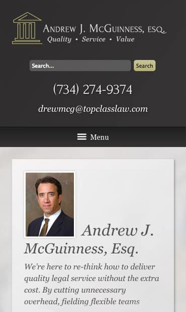 Responsive Mobile Attorney Website for Andrew J. McGuinness, Esq.