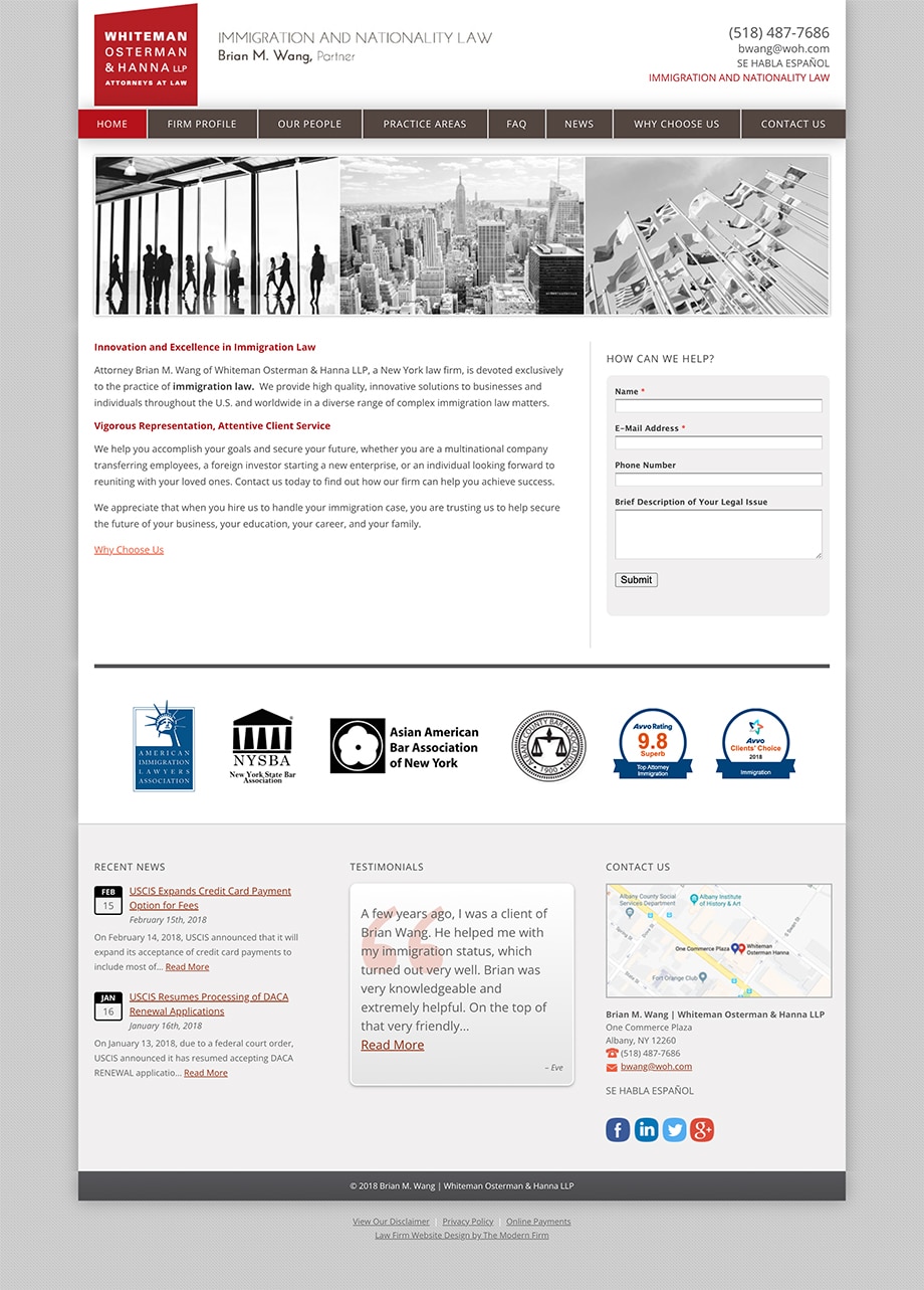 Law Firm Website Design for Brian M. Wang | Whiteman Osterman & Hanna LLP