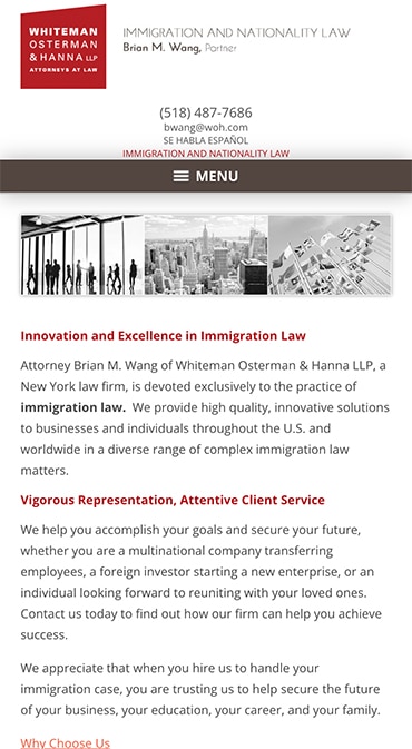 Responsive Mobile Attorney Website for Brian M. Wang | Whiteman Osterman & Hanna LLP