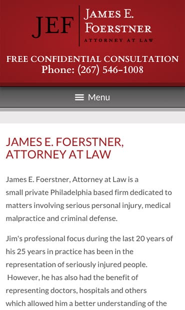 Responsive Mobile Attorney Website for James E. Foerstner, Attorney at Law