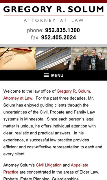 Responsive Mobile Attorney Website for Gregory R. Solum, Attorney at Law