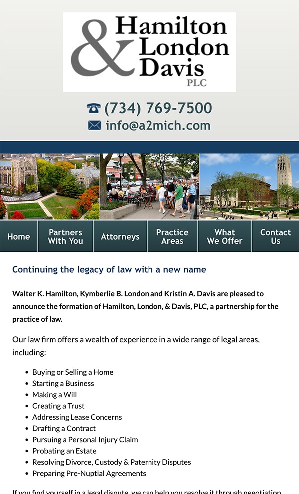 Mobile Friendly Law Firm Webiste for Hamilton, London, & Davis, PLC