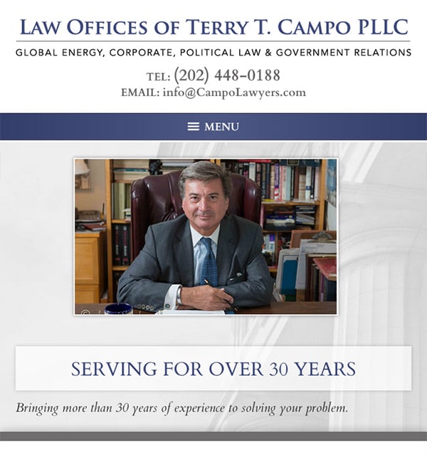 Mobile Friendly Law Firm Webiste for Law Offices of Terry T. Campo PLLC