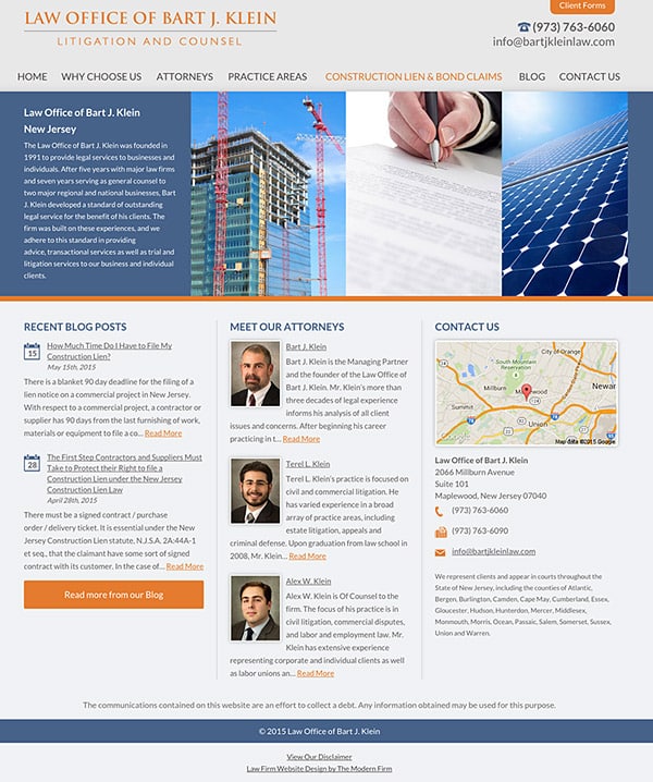 Law Firm Website Design for Law Office of Bart J. Klein