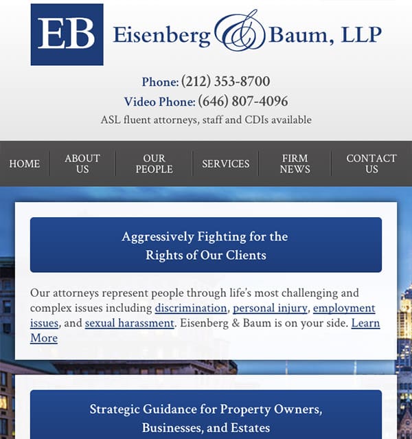 Mobile Friendly Law Firm Webiste for Eisenberg & Baum, LLP