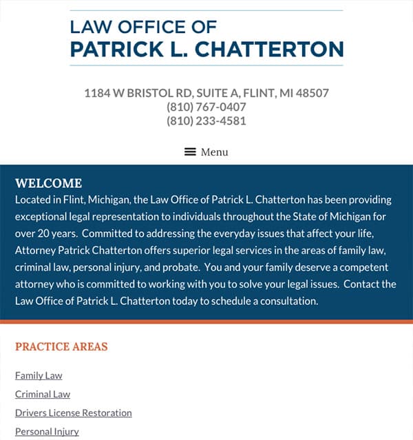 Mobile Friendly Law Firm Webiste for Law Office of Patrick L. Chatterton