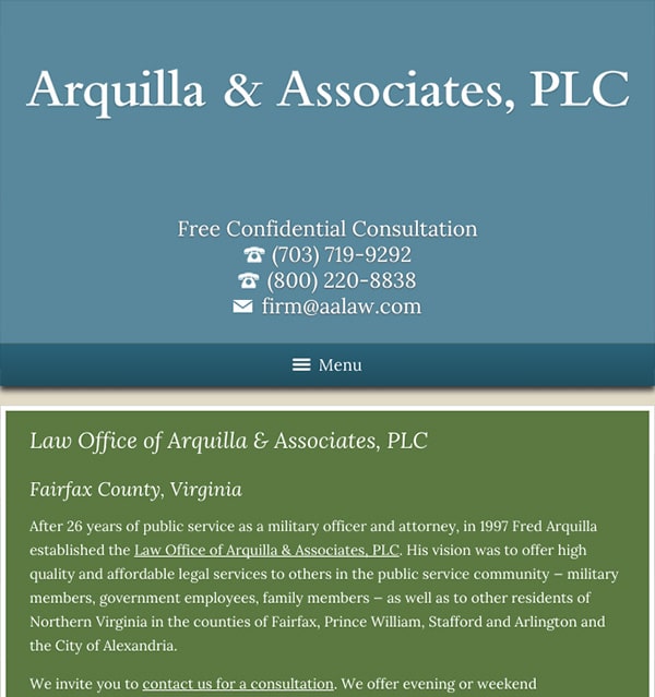 Mobile Friendly Law Firm Webiste for Arquilla & Associates, PLC