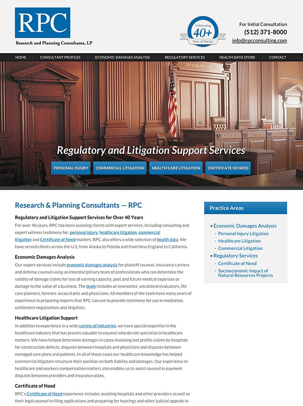 Law Firm Website Design for Research and Planning Consultants, LP