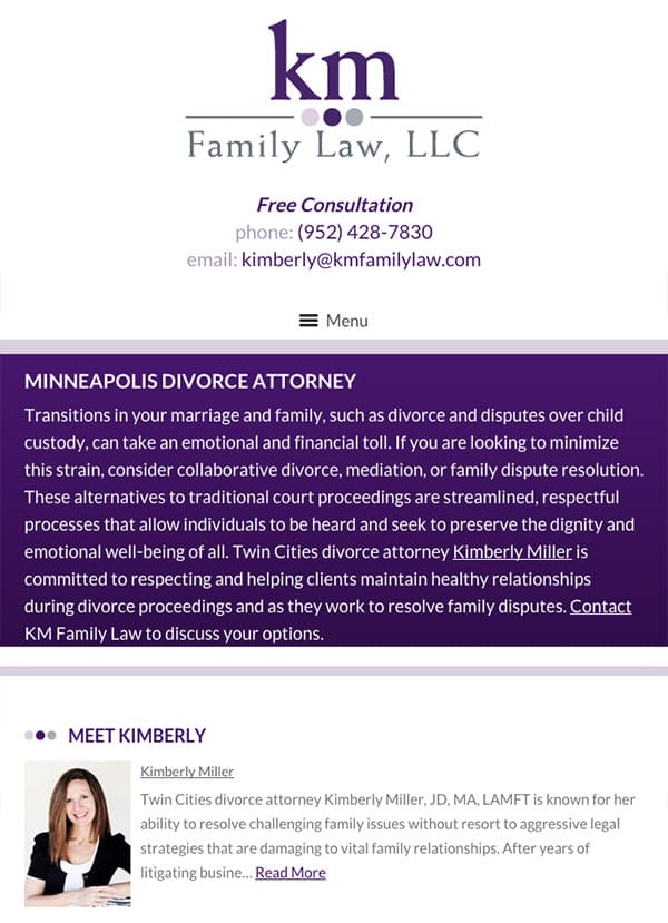 Mobile Friendly Law Firm Webiste for KM Family Law, LLC