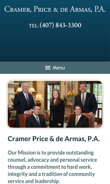 Responsive Mobile Attorney Website for Cramer, Price & De Armas, P.A.