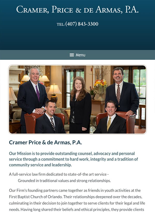 Mobile Friendly Law Firm Webiste for Cramer, Price & De Armas, P.A.