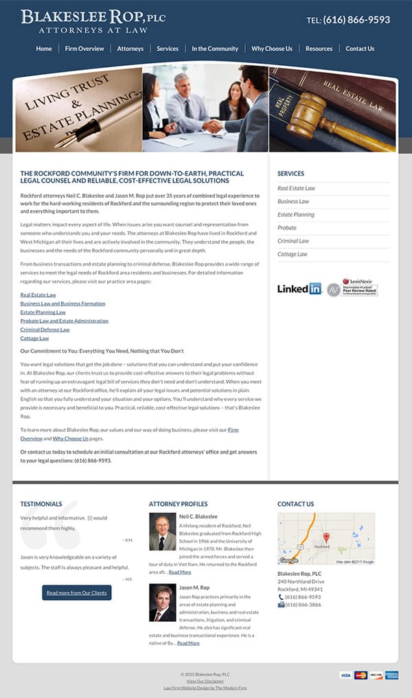 Law Firm Website Design for Blakeslee Rop, PLC