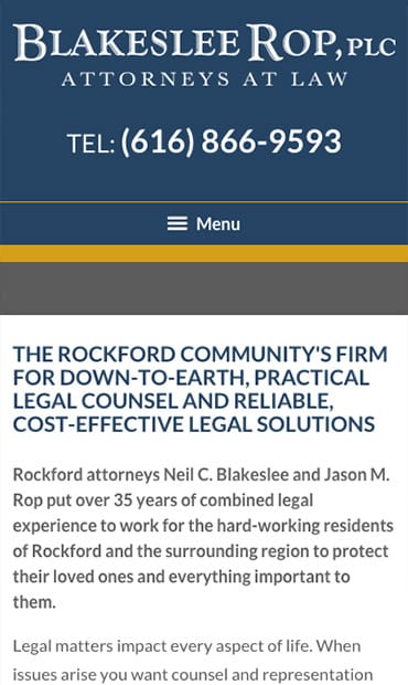 Responsive Mobile Attorney Website for Blakeslee Rop, PLC