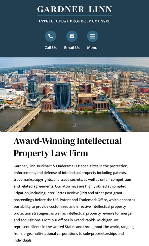 Mobile Friendly Law Firm Webiste for Gardner Linn Burkhart & Flory LLP