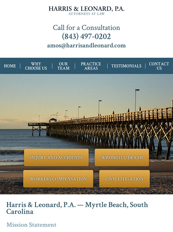 Mobile Friendly Law Firm Webiste for Harris & Leonard, P.A.