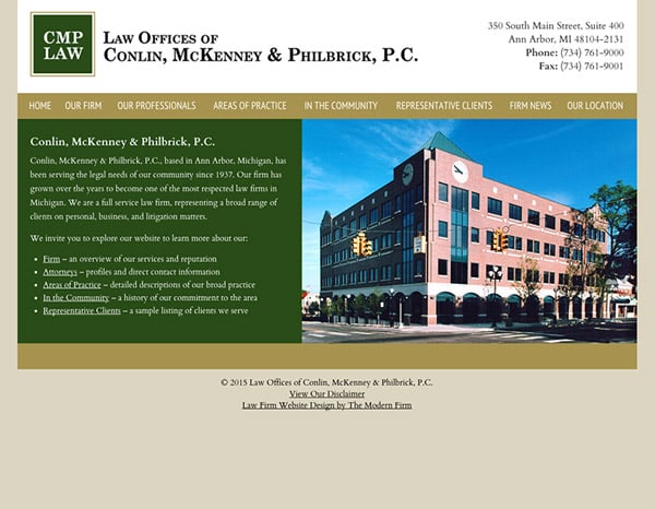 Law Firm Website Design for Law Offices of Conlin, McKenney & Philbrick, P.C.