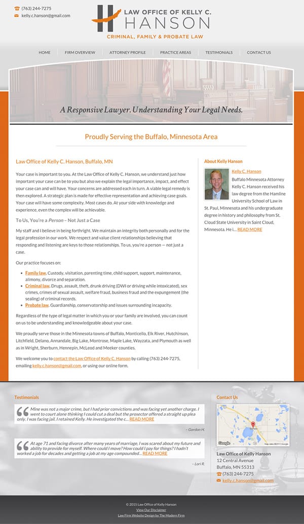 Law Firm Website Design for Law Office of Kelly C. Hanson