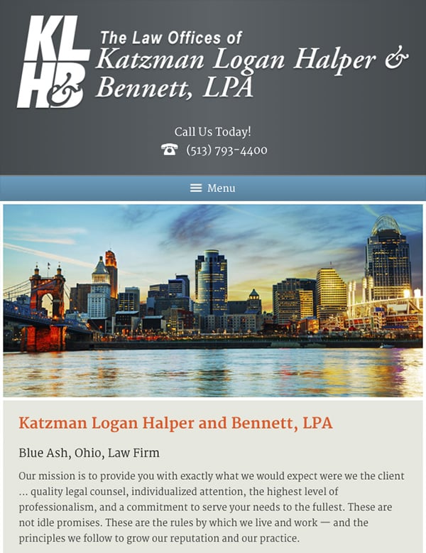 Mobile Friendly Law Firm Webiste for The Law Offices of Katzman, Logan, Halper and Bennett, LPA