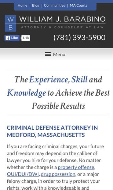 Responsive Mobile Attorney Website for Law Office of William J. Barabino