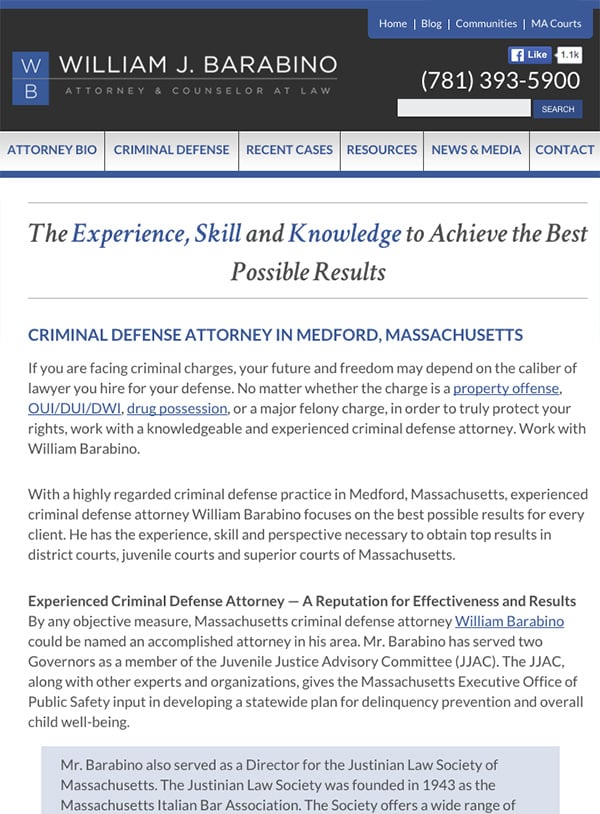 Mobile Friendly Law Firm Webiste for Law Office of William J. Barabino