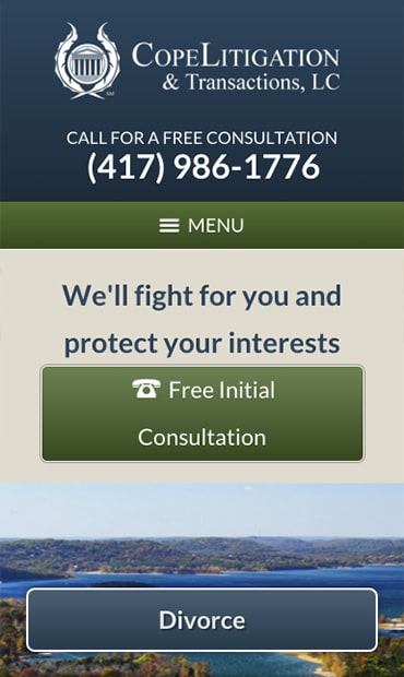 Responsive Mobile Attorney Website for Cope Litigation & Transactions, LC