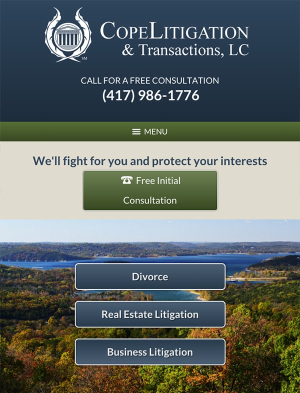 Mobile Friendly Law Firm Webiste for Cope Litigation & Transactions, LC