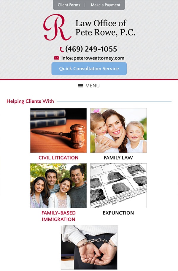 Mobile Friendly Law Firm Webiste for Law Office of Pete Rowe, P.C.