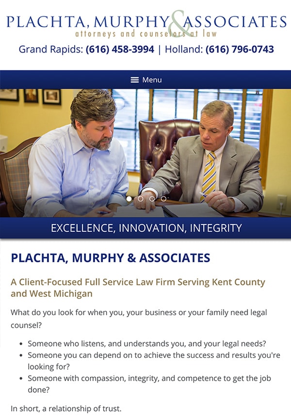 Mobile Friendly Law Firm Webiste for Plachta, Murphy & Associates, P.C.