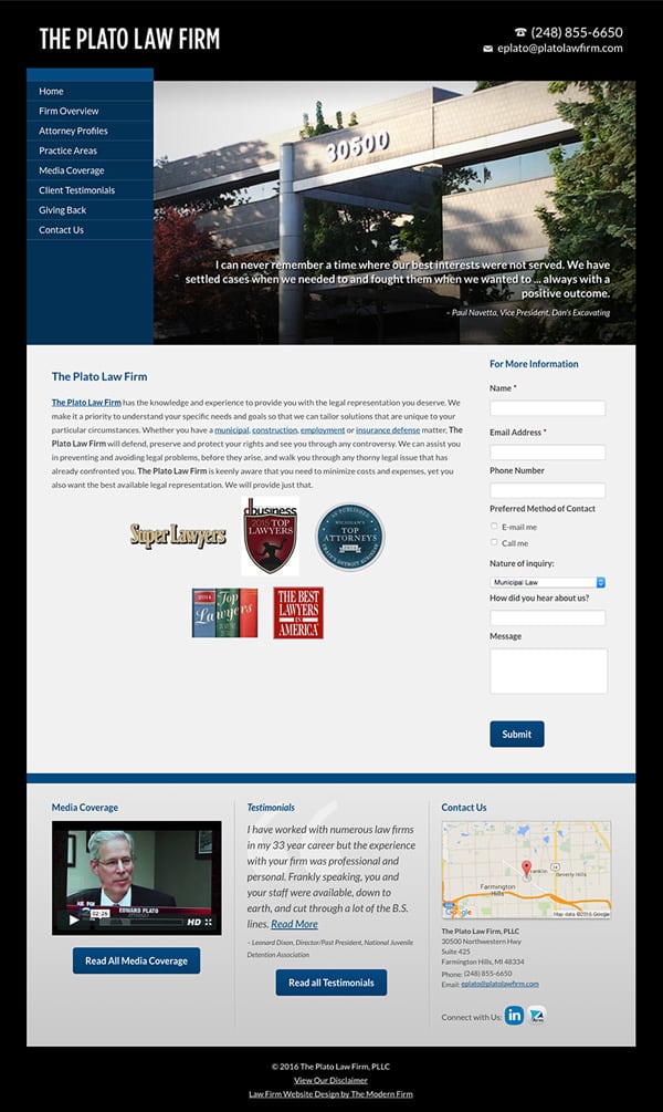 Law Firm Website Design for The Plato Law Firm
