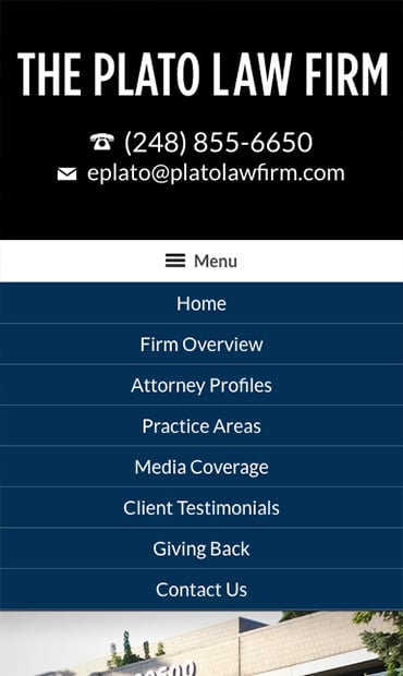 Responsive Mobile Attorney Website for The Plato Law Firm