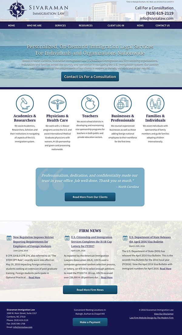 Law Firm Website Design for Sivaraman Immigration Law