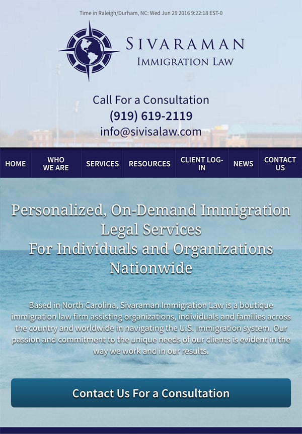 Mobile Friendly Law Firm Webiste for Sivaraman Immigration Law