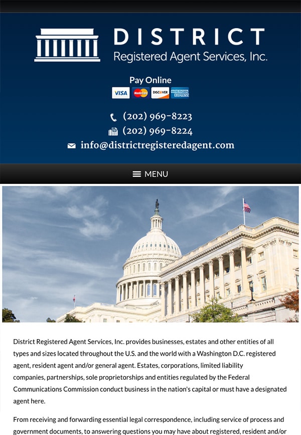 Mobile Friendly Law Firm Webiste for District Registered Agent Services, Inc.