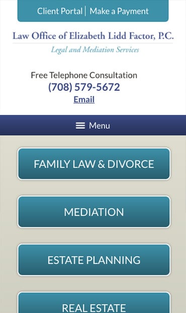 Responsive Mobile Attorney Website for Law Office of Elizabeth Lidd Factor, P.C.