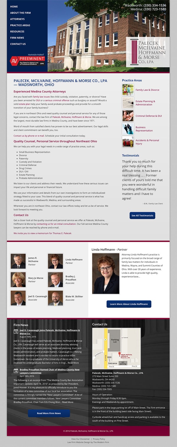 Law Firm Website Design for Palecek, McIlvaine, Hoffmann & Morse Co., LPA