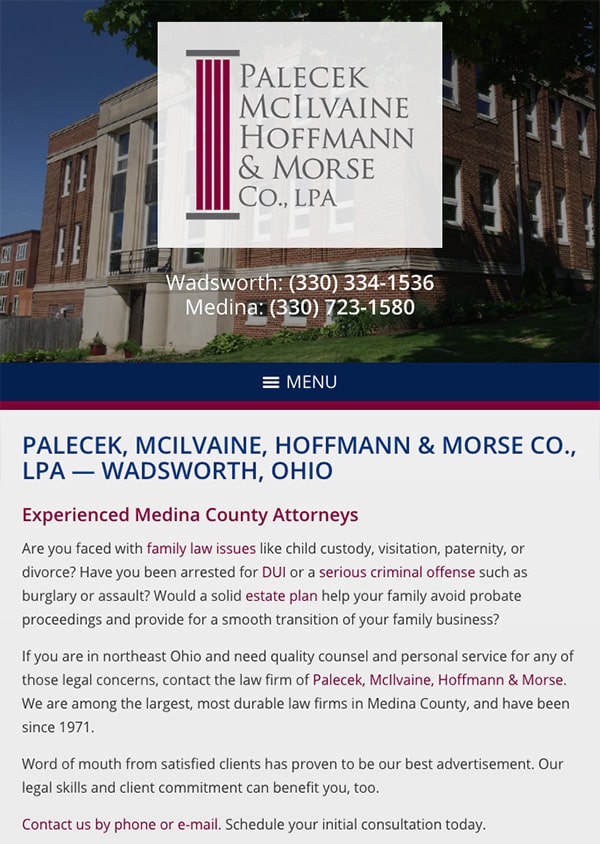 Mobile Friendly Law Firm Webiste for Palecek, McIlvaine, Hoffmann & Morse Co., LPA